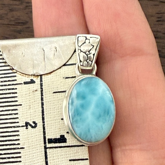 Genuine larimar solid sterling silver drop earrings - Picture 3 of 5